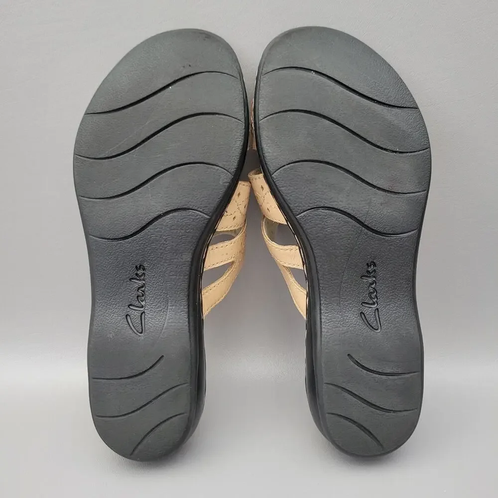 Clarks Collection Womens Leisa Slide Sandals Adjustable Three Strap Beige 8